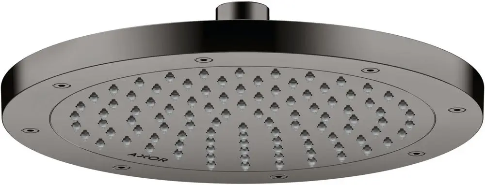Kopfduschen-Design von AXOR in poliertem Schwarzchrom mit gleichmäßig angeordneten Düsen für eine gleichmäßige Wasserverteilung.